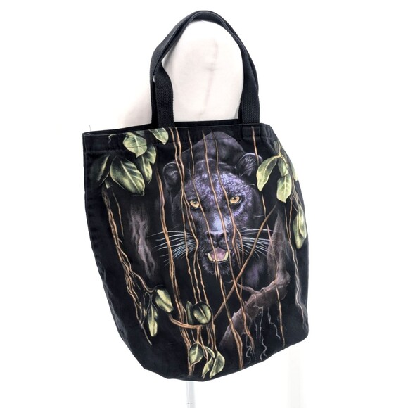 Black Panther Cat Jungle Tropical Large Tote Bag - Picture 1 of 5